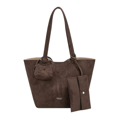 SHOPPER SCAMOSCIATA CON POCHETTE E MINIBAG